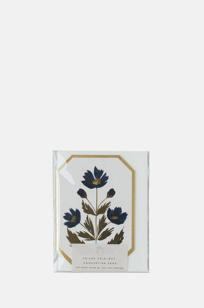 Katie Housley Concertina Botanical Blue Flower Die Cut Mini Card.
