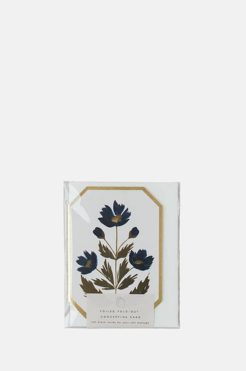 Katie Housley Concertina Botanical Blue Flower Die Cut Mini Card.