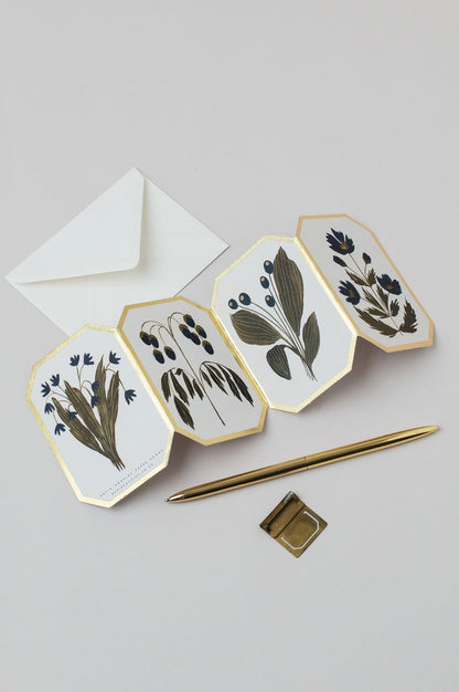 Concertina Botanical Blue Flower Die Cut Mini Card