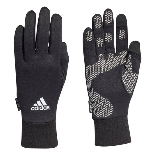 Black Adidas Condivo Aeroready gloves, lightweight sports gloves with breathable fabric, designed for athletic comfort and style.