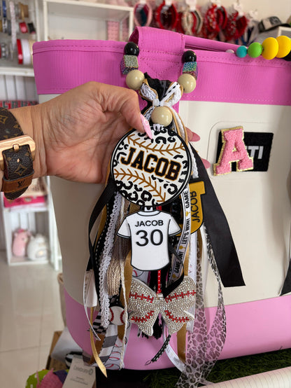 Custom Bag Charm | Personalized Ribbon Tassel | Sports Mom Bag Drip | Yeti Camino Accessory
