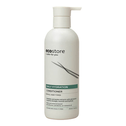 350ml ecostore daily hydration conditioner bottle on a white background. For all hair types.