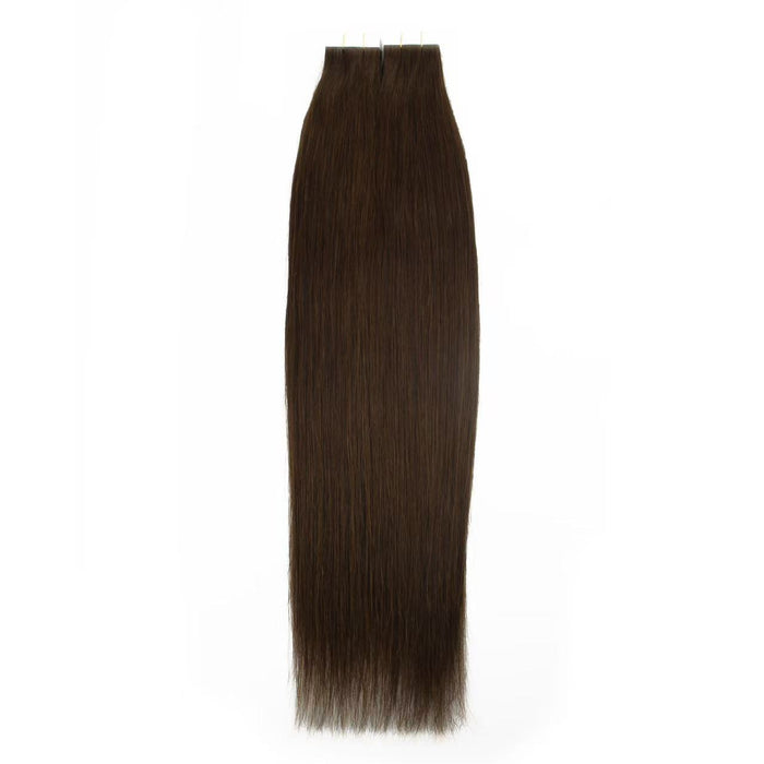 Dark Brown #4 Tape-In Hair Extensions – 100% Remy Human Hair | 20 Tapes (50g) | 10’’–30’’ | Reusable