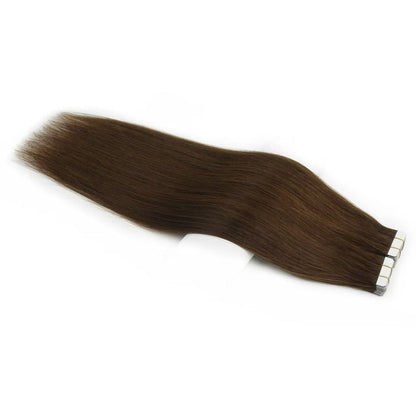 Dark Brown #4 Tape-In Hair Extensions – 100% Remy Human Hair | 20 Tapes (50g) | 10’’–30’’ | Reusable