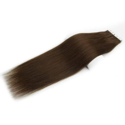 Dark Brown #4 Tape-In Hair Extensions – 100% Remy Human Hair | 20 Tapes (50g) | 10’’–30’’ | Reusable