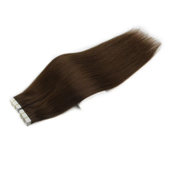 Dark Brown #4 Tape-In Hair Extensions – 100% Remy Human Hair | 20 Tapes (50g) | 10’’–30’’ | Reusable