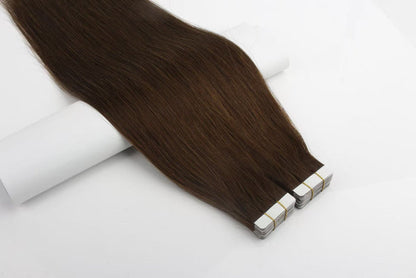 Dark Brown #4 Tape-In Hair Extensions – 100% Remy Human Hair | 20 Tapes (50g) | 10’’–30’’ | Reusable