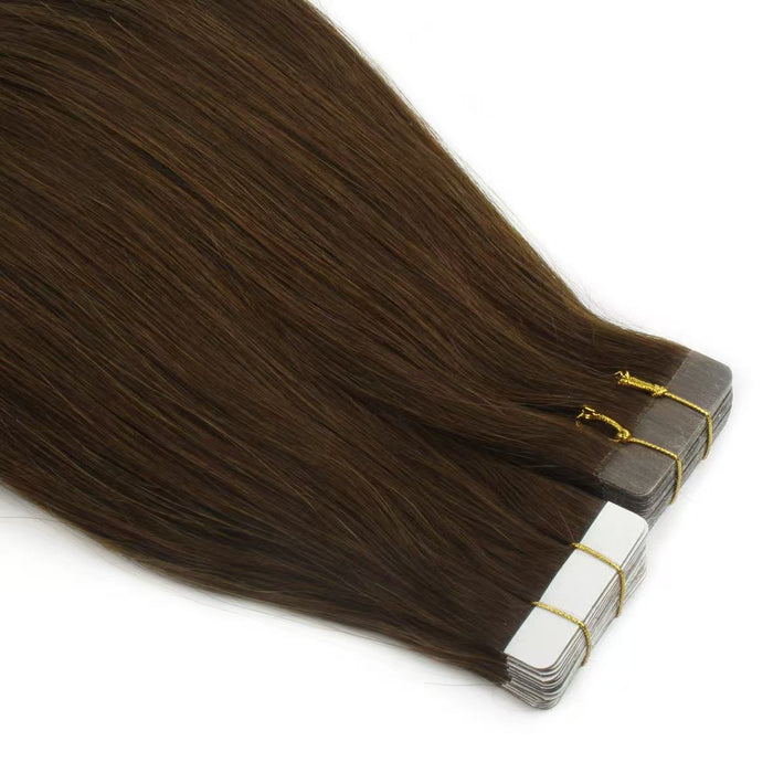 Dark Brown #4 Tape-In Hair Extensions – 100% Remy Human Hair | 20 Tapes (50g) | 10’’–30’’ | Reusable