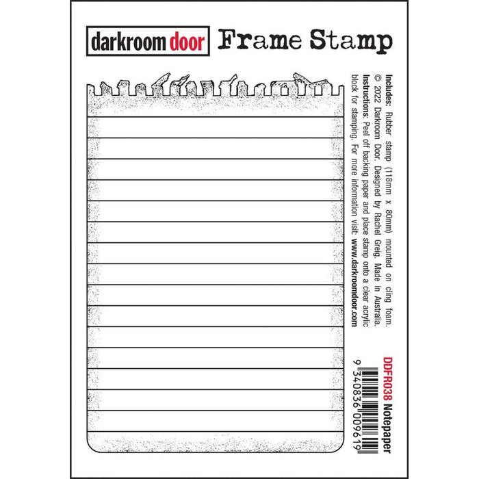 Darkroom Door - Frame Stamp - Notepaper. Darkroom Door Frame Stamp mounted on cling foam. Darkroom Door Rubber stamps are deeply etched and retain the highest image detail with our photographic designs. Available at Embellish Away located in Bowmanville Ontario Canada.