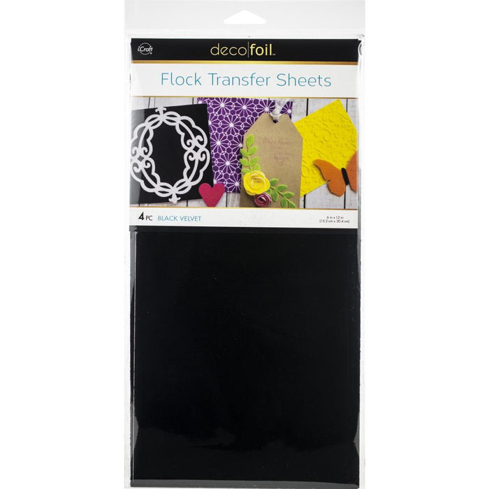 Add a velvety texture and vibrant color to any project without the mess of traditional flock powders! Can be used on their own or with embossing folders. Each pack of 6.5x12 inch package contains four 6x12 inch transfer sheets. Choose from a variety of colours. Each sold separately. Made in USA. Black Velvet. Available at Embellish Away located in Bowmanville Ontario Canada.