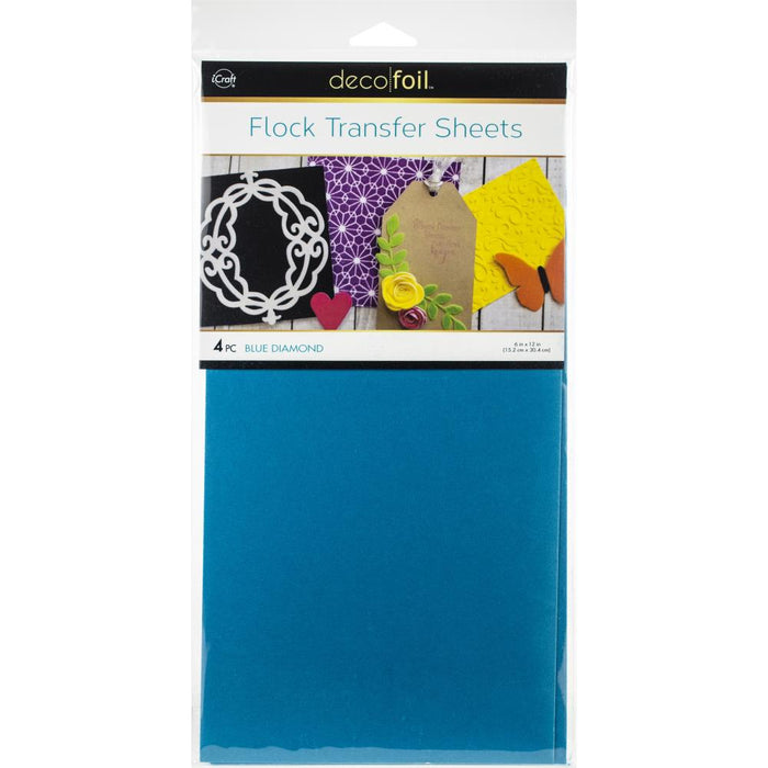 Add a velvety texture and vibrant color to any project without the mess of traditional flock powders! Can be used on their own or with embossing folders. Each pack of 6.5x12 inch package contains four 6x12 inch transfer sheets. Choose from a variety of colours. Each sold separately. Made in USA. Available in Bowmanville Ontario Canada. Blue Diamond