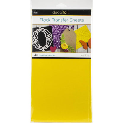 Add a velvety texture and vibrant color to any project without the mess of traditional flock powders! Can be used on their own or with embossing folders. Each pack of 6.5x12 inch package contains four 6x12 inch transfer sheets. Choose from a variety of colours. Each sold separately. Made in USA. Available in Bowmanville Ontario Canada. Sunshine Yellow