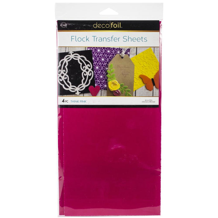 Add a velvety texture and vibrant color to any project without the mess of traditional flock powders! Can be used on their own or with embossing folders. Each pack of 6.5x12 inch package contains four 6x12 inch transfer sheets. Choose from a variety of colours. Each sold separately. Made in USA. Available in Bowmanville Ontario Canada. Think Pink
