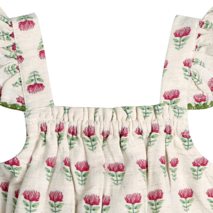 Delaney Block Floral Baby Romper Detail (Linen Blend)