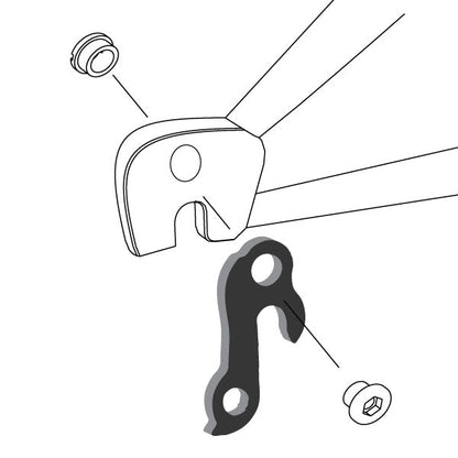 Hanger #41 attaches to the rear dropout from the outside or derailleur side using one M8 chainring bolt.