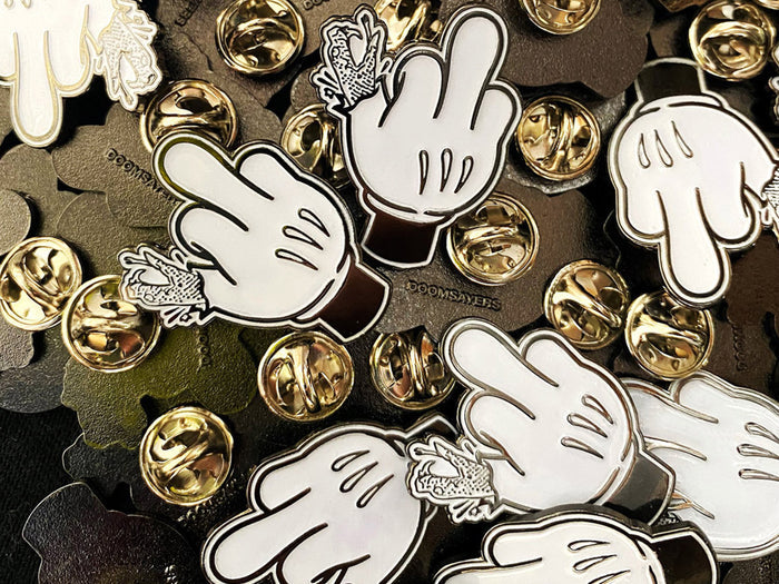 Doom Sayers Club - Cartoon Middle Finger Pin - White