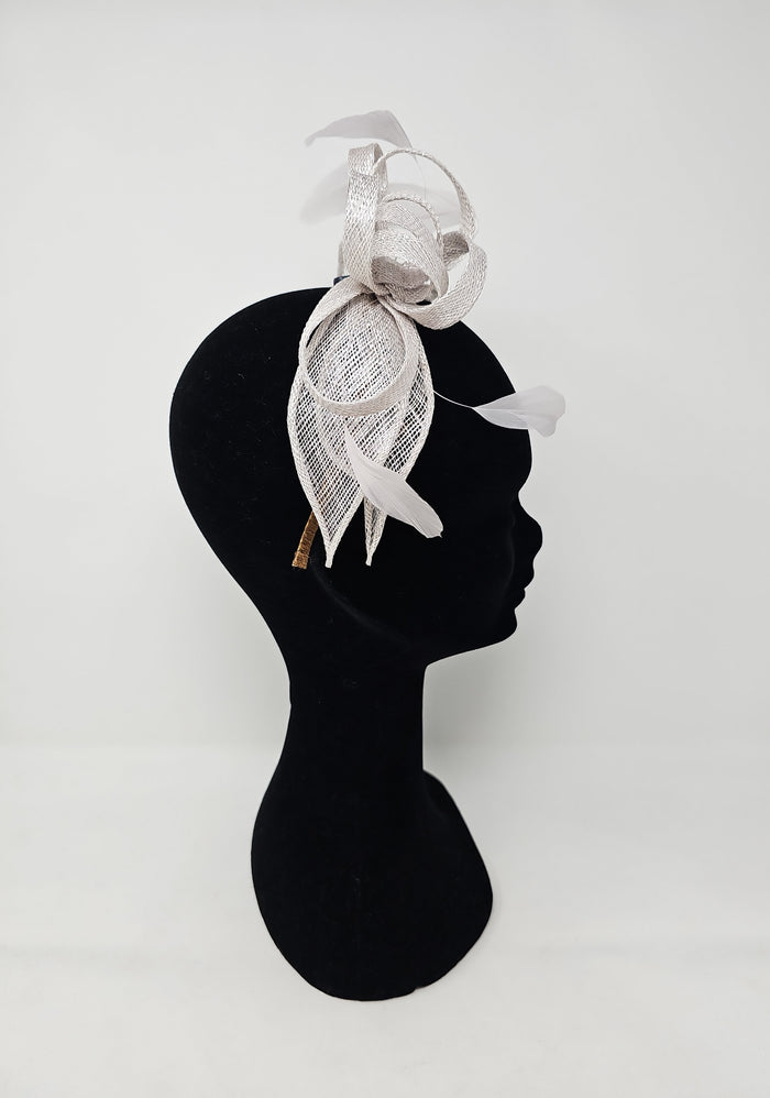 Dove Pale Silver Looped Feather Hairband Fascinator