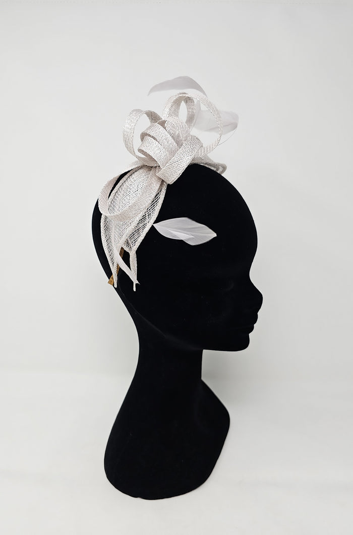 Dove Pale Silver Looped Feather Hairband Fascinator