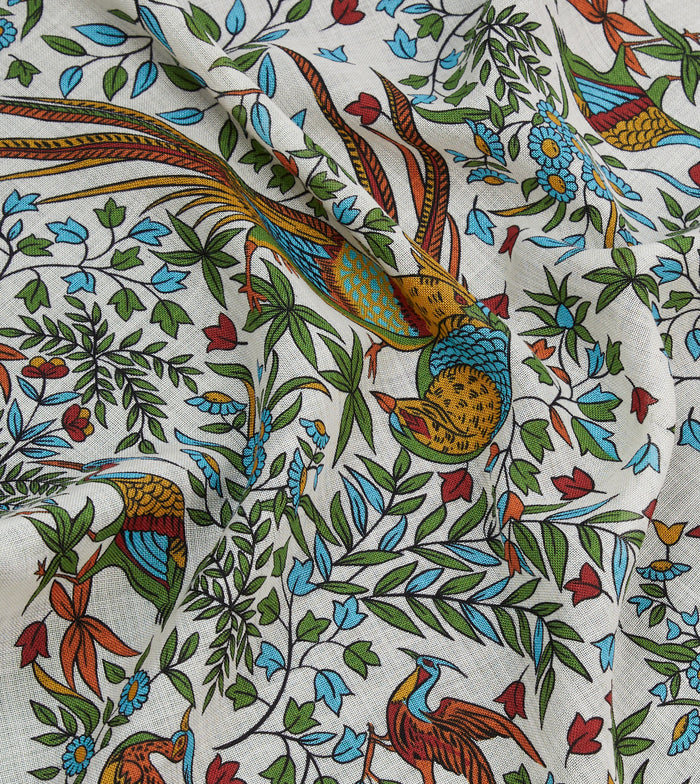 Ecru Birds of Paradise Print Wool-Silk Pocket Square