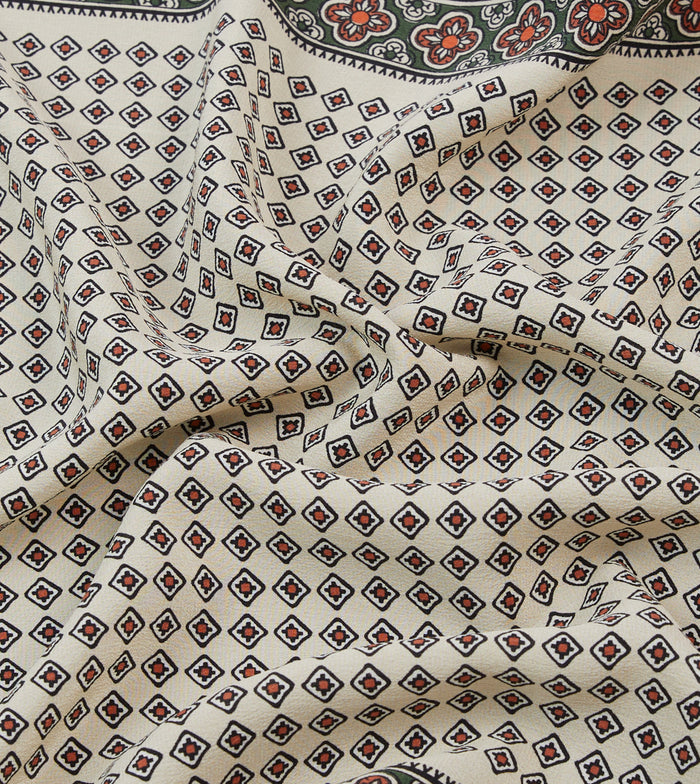 Ecru Vintage Tile Print Silk Pocket Square
