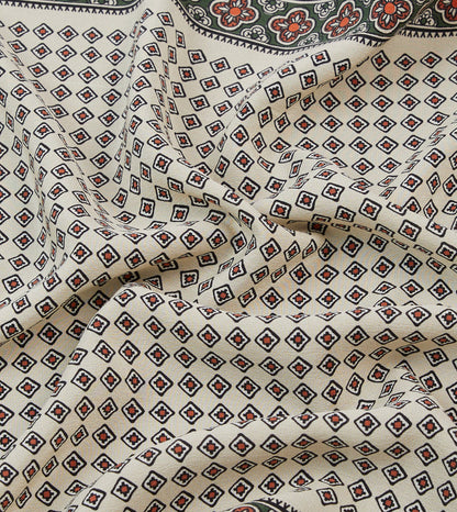 Ecru Vintage Tile Print Silk Pocket Square