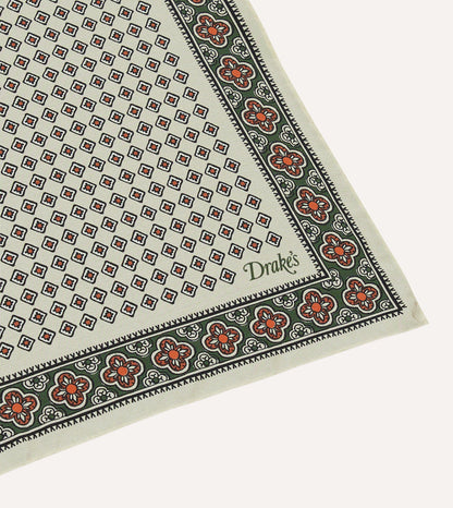 Ecru Vintage Tile Print Silk Pocket Square