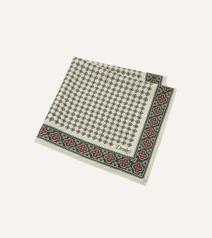 Ecru Vintage Tile Print Silk Pocket Square