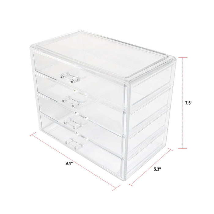 Elle Clear Jewelry Chest 4 Drawers - ikatehouse