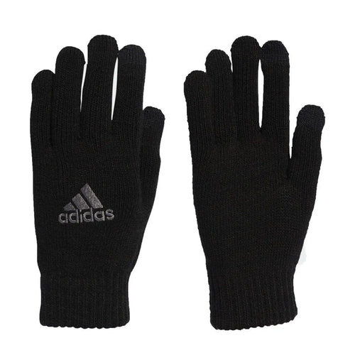 Black Adidas Essentials tech gloves, XS size, designed for warmth and touchscreen use, with a snug fit and branded logo.