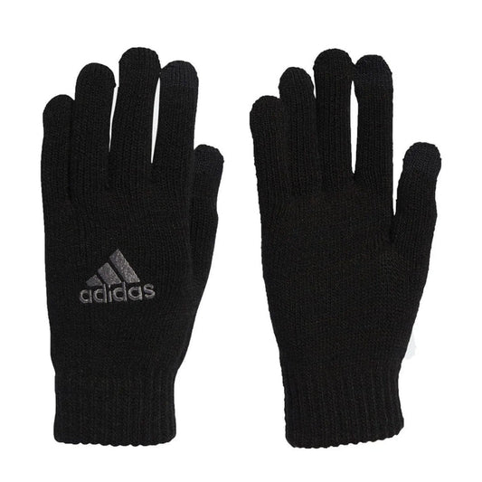 Black Adidas Essentials tech gloves, XS size, designed for warmth and touchscreen use, with a snug fit and branded logo.