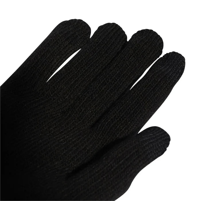 Black Adidas Essentials Tech Gloves shown with textured fingertips and stretchy fabric for a snug fit.