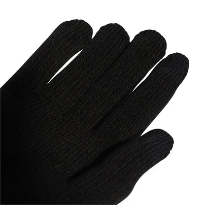 Black Adidas Essentials Tech Gloves shown with textured fingertips and stretchy fabric for a snug fit.