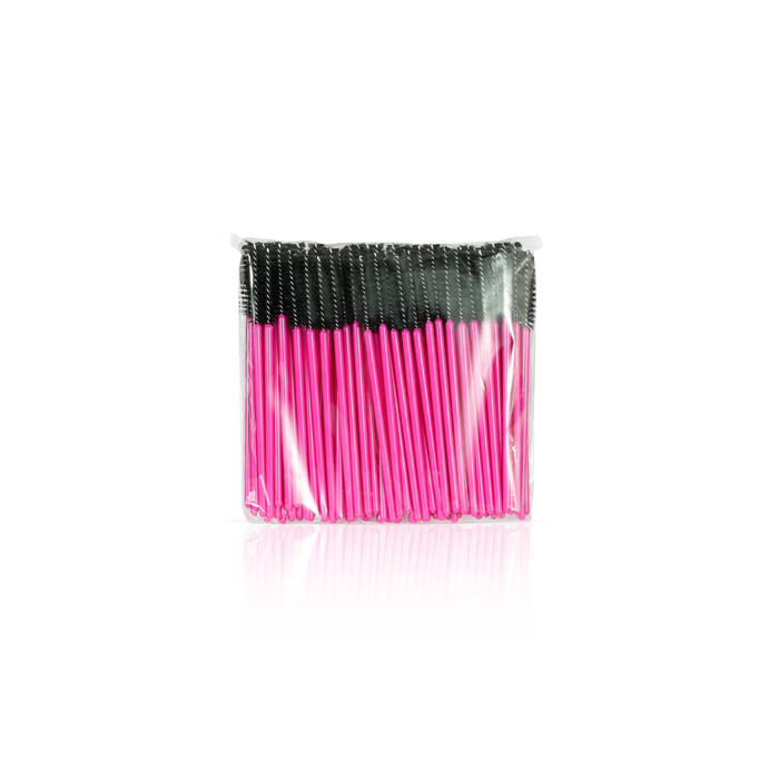 Pack of pink spoolie with black ends in clear packaging on a white background