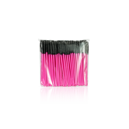 Pack of pink spoolie with black ends in clear packaging on a white background