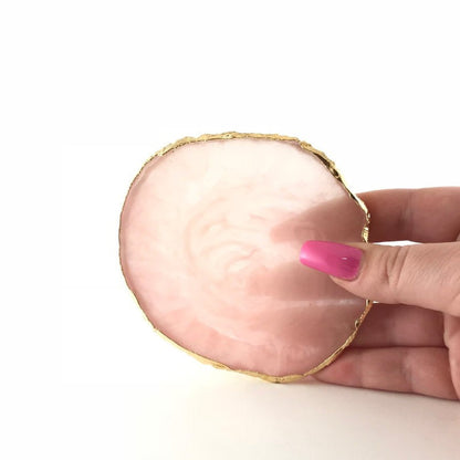 Faux Stone Nail Paint Dish (With Golden edge) Leaf or Round Shape