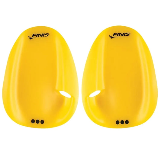 Finis Agility Paddles Floating in yellow, lightweight swimming paddles designed for training and improved stroke technique.