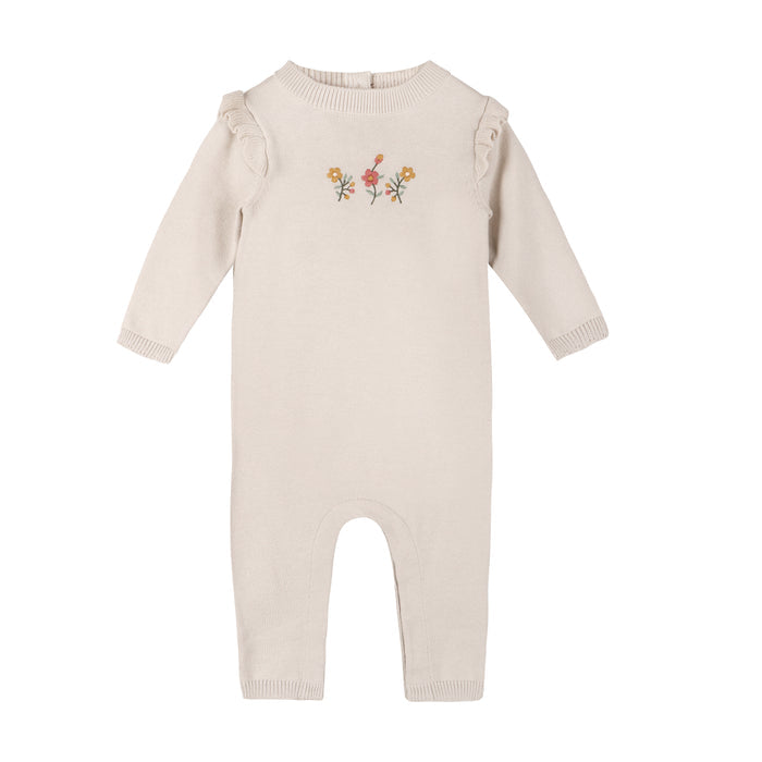 Floral Embroidered Ruffle Baby Sweater Jumpsuit