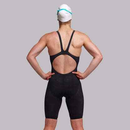 Funkita Ladies Black Attack Apex Viper kneesuit featuring black fabric and sleek design, designed for competitive swimming.