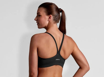 Funkita Women's Still Black Sports Top, black bikini/tankini top with sporty fit, designed for active swimwear and athletic swimming.