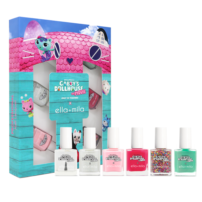 Gabby's Dollhouse World Collection 6-pack kids nail polish set in its pink and blue gift box – ella+mila
