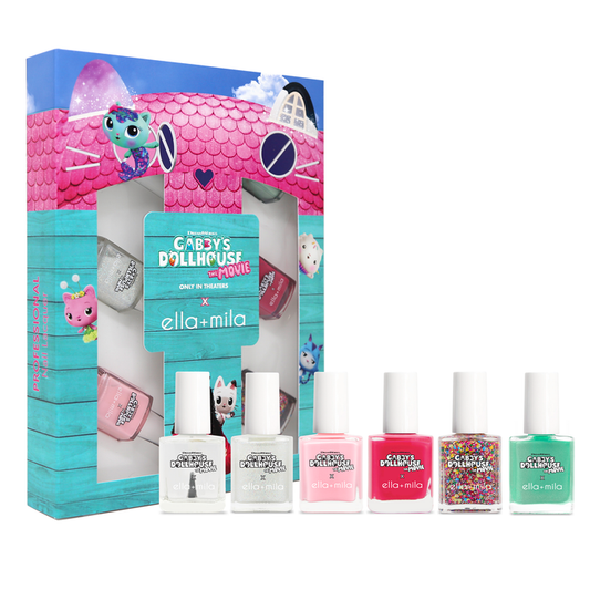 Gabby's Dollhouse World Collection 6-pack kids nail polish set in its pink and blue gift box – ella+mila