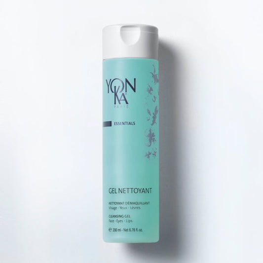 Gel Nettoyant 200 ml bottle Yon-Ka Paris labeled silky mildly foaming cleanser with red algae and amino acids