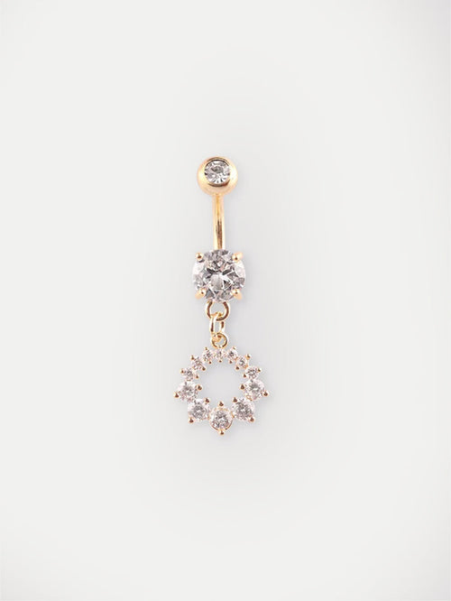 Gem Gold Circle Navel Barbell 14G | Clear-Image 1