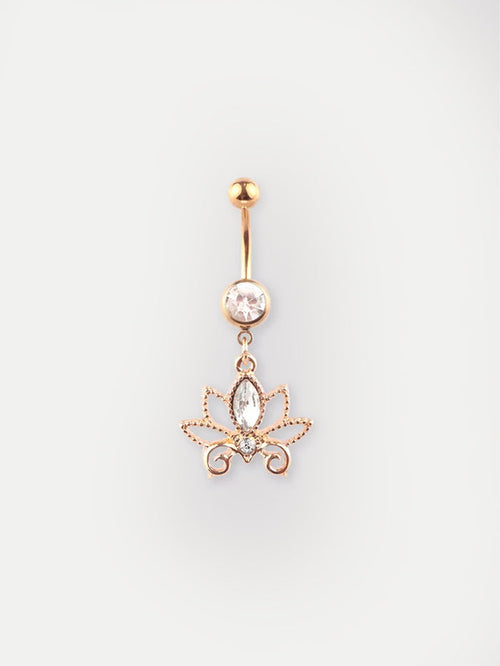 Gem Gold Lotus Navel Barbell 14G | Clear-Image 1