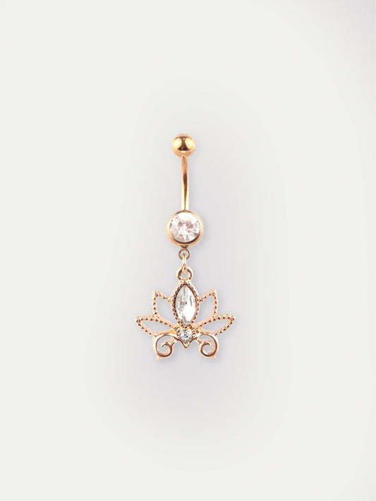 Gem Gold Lotus Navel Barbell 14G | Clear-Image 1