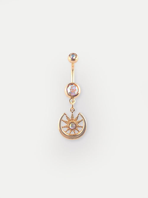 Gem Gold Star Goddess Navel Barbell 14G | Aurora Borealis-Image 1