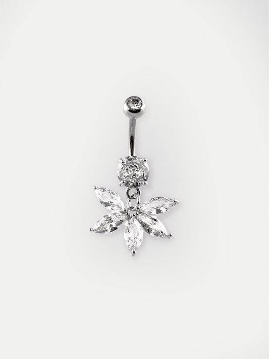 Gem Petal Navel Barbell 14G | Clear-Image 1