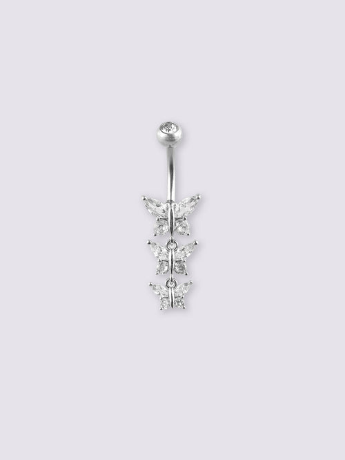 Gem Triple Butterfly Navel Barbell 14G | Clear-Image 1