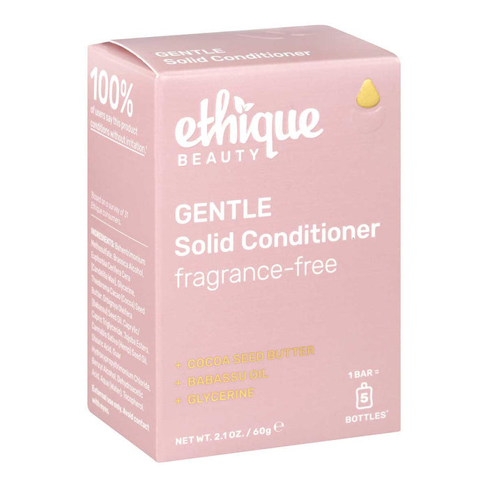 Ethique Gentle Solid Conditioner Fragrance-Free 60g box, vegan bar with eco-friendly packaging.