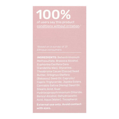Left side of Ethique Gentle Solid Conditioner Fragrance-Free 60g box, showing ingredients.